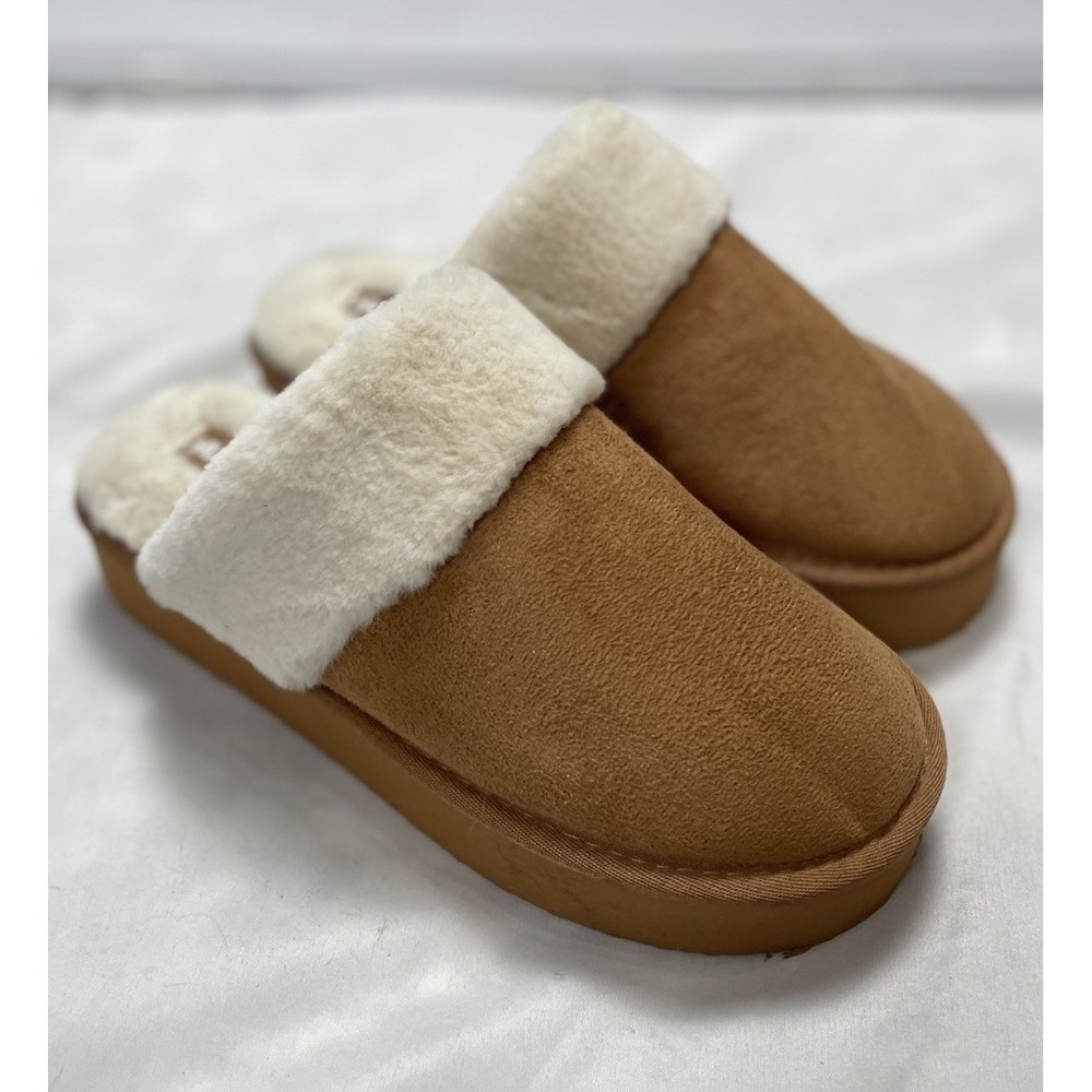 MUK LUKS muk‎ luk Women Microsuede platform Scuff Slipper SHOES SLIDES 7/8 M Tan